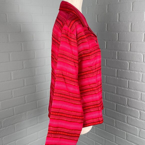 Chic's Shacket Women 1 Medium 8 Pink Red Green Woven Shirt Boho‎ Casual USA VTG - Picture 4 of 11